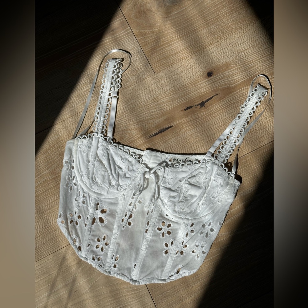 For Love & Lemons White Eyelet Lace Bustier